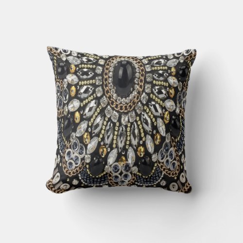 girly glam art deco black gold bohemian  throw pillow