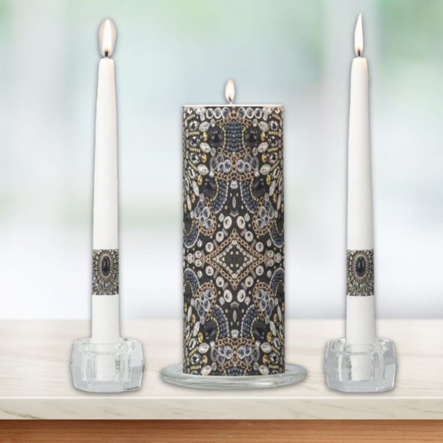 girly glam art deco black gold bohemian  unity candle set (girly glam art deco black gold bohemian unity candle set)