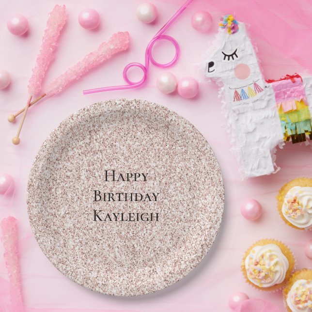 Girly Glam Blush Pink Glitter Birthday Paper Plates (Party)