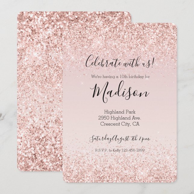 Girly Glam Blush Pink Glitter Sparkle Invitation (Front/Back)