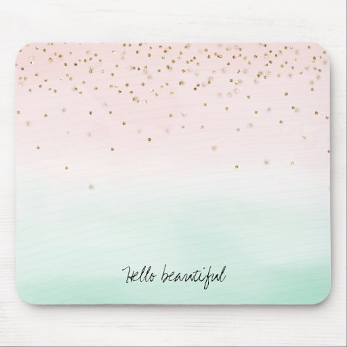 Girly Glam Blush Pink Mint Gold Sparkle Confetti Mouse Pad