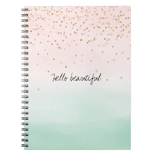 Girly Glam Blush Pink Mint Gold Sparkle Confetti Notebook