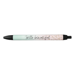 Girly Glam Blush Pink Mint Gold Sparkle Confetti Pen