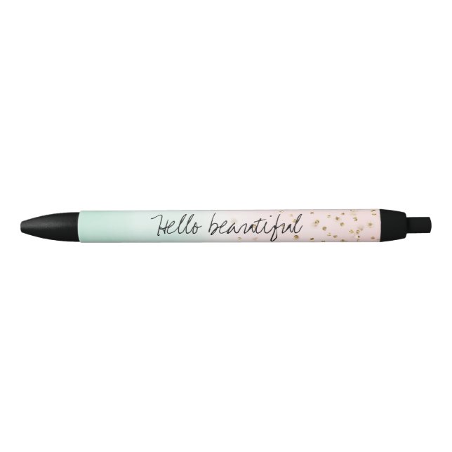 Girly Glam Blush Pink Mint Gold Sparkle Confetti Pen (Front)
