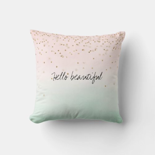 Girly Glam Blush Pink Mint Gold Sparkle Confetti Throw Pillow