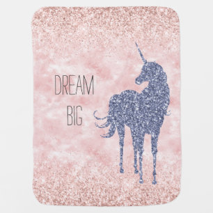 Girly Glam Blush Pink Purple Unicorn Glitter Baby Blanket