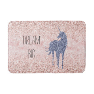 Girly Glam Blush Pink Purple Unicorn Glitter Bath Mat