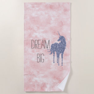 Girly Glam Blush Pink Purple Unicorn Glitter Beach Towel