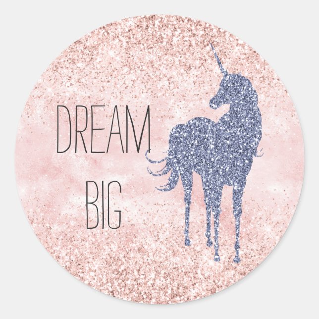 Girly Glam Blush Pink Purple Unicorn Glitter Classic Round Sticker (Front)