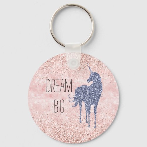 Girly Glam Blush Pink Purple Unicorn Glitter Keychain