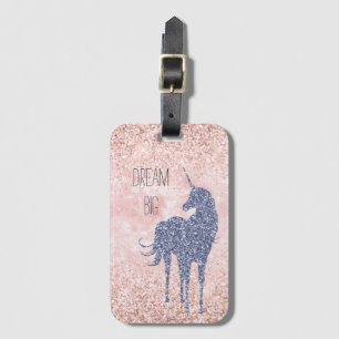 Girly Glam Blush Pink Purple Unicorn Glitter Luggage Tag