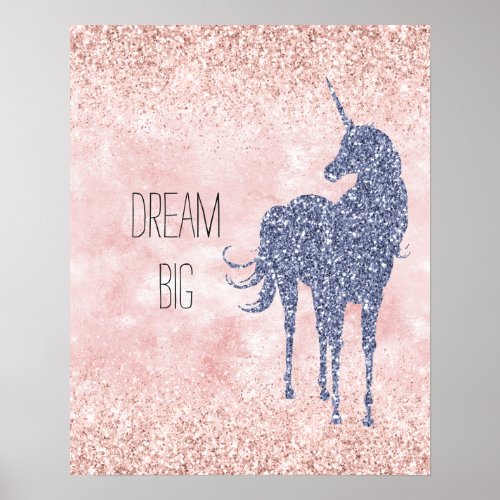 Girly Glam Blush Pink Purple Unicorn Glitter Poster