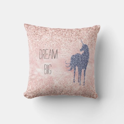 Girly Glam Blush Pink Purple Unicorn Glitter Throw Pillow