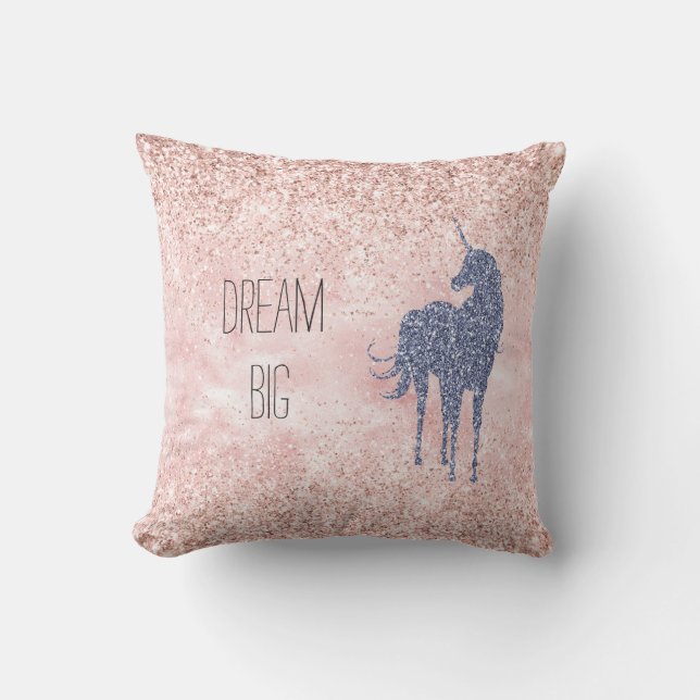 Girly Glam Blush Pink Purple Unicorn Glitter Throw Pillow (Front)