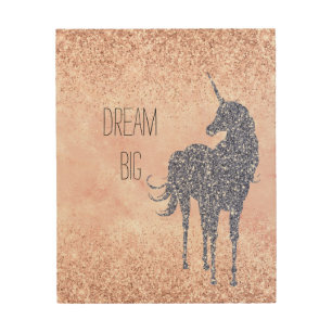 Girly Glam Blush Pink Purple Unicorn Glitter Wood Wall Art