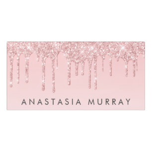 Girly Glam Blush Pink Rose Gold Glitter Drips Name Door Sign