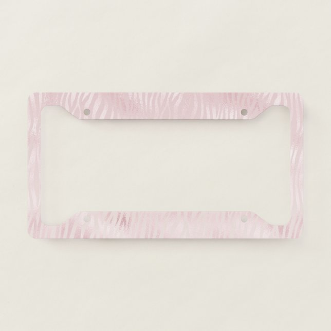 Girly Glam Blush Pink Zebra Print License Plate Frame (Front)