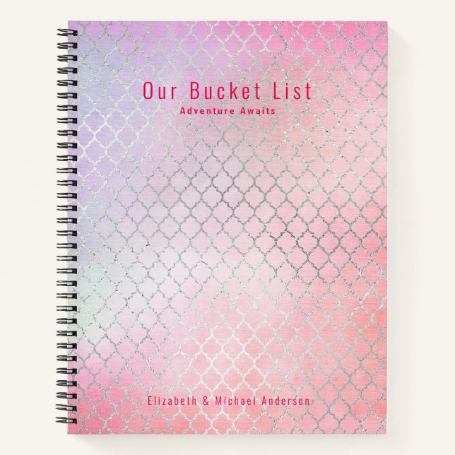 Girly Glam BUCKET LIST Pink Glitter Custom Notebook (Front)