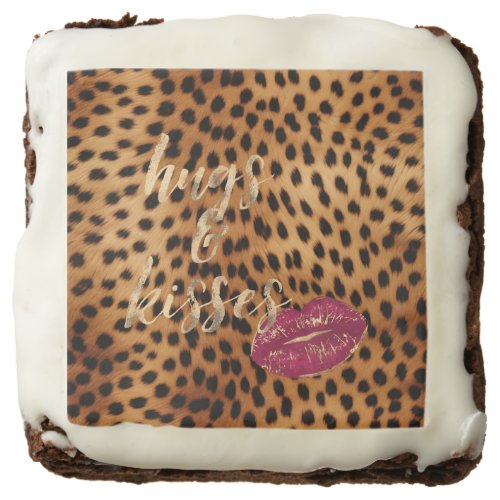 Girly Glam Cheetah Leopard Hugs  Kisses Lips Brownie