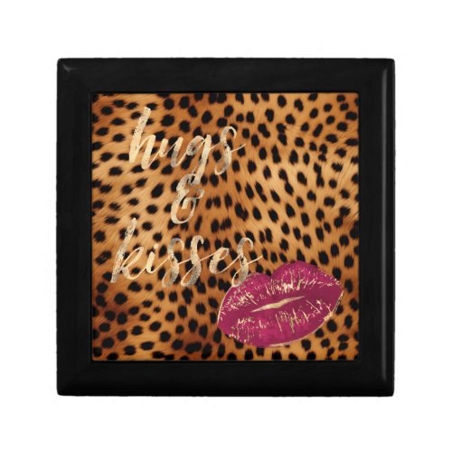 Girly Glam Cheetah Leopard Hugs  Kisses Lips Gift Box