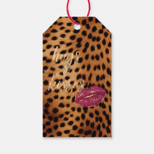 Girly Glam Cheetah Leopard Hugs  Kisses Lips Gift Tags