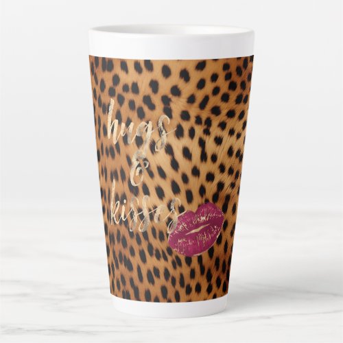 Girly Glam Cheetah Leopard Hugs  Kisses Lips Latte Mug