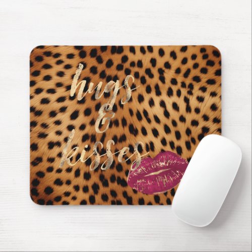 Girly Glam Cheetah Leopard Hugs  Kisses Lips Mouse Pad