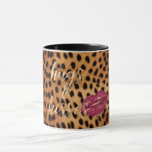 Girly Glam Cheetah Leopard Hugs  Kisses Lips Mug