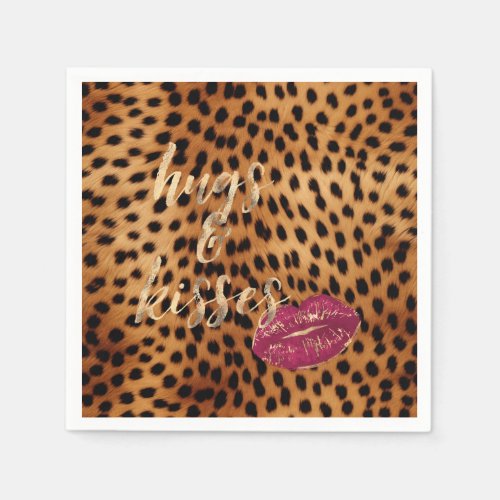 Girly Glam Cheetah Leopard Hugs  Kisses Lips Napkins