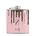 Girly Glam Chic Pink Sparkles Modern Monogram Flask at Zazzle
