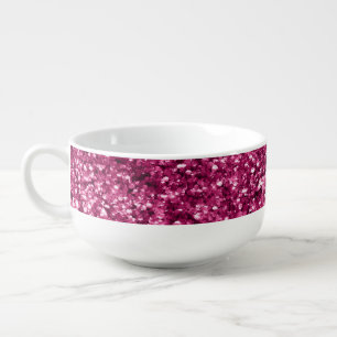 Girly Glam Fuchsia Pink Glitter Soup Mug