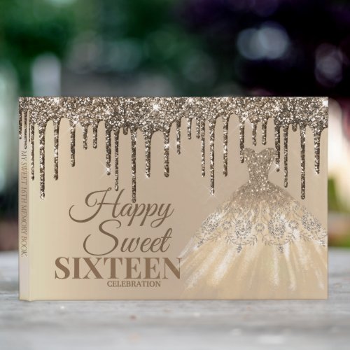 Girly Glam Glitter Drips Spark Sweet 16 Birthday Guest Book