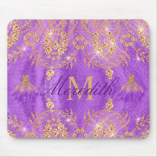 Girly Glam Glitter Pretty in Purple Name Initial Mouse Pad