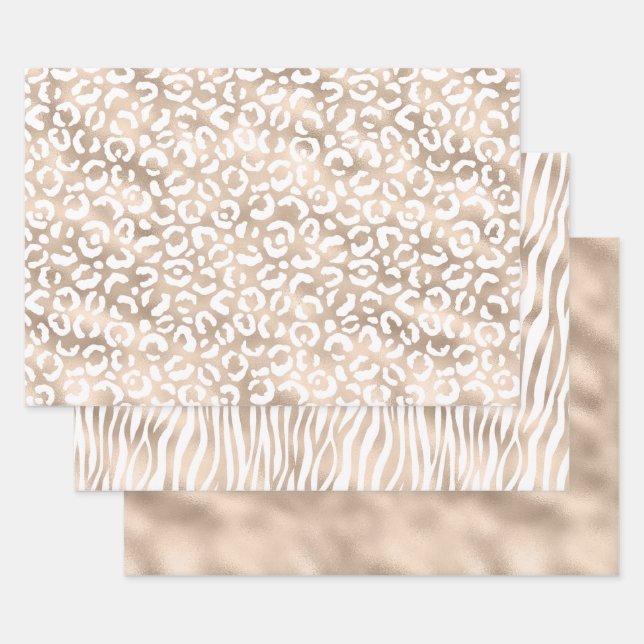 Girly Glam Gold Brown Animal Print Wrapping Paper Sheets (Set)