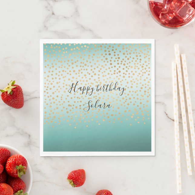 Girly Glam Gold Confetti Mint Ombre Napkins (Insitu)