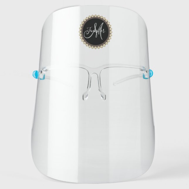 Girly Glam Gold Diamonds Monogram Name Face Shield (Front)