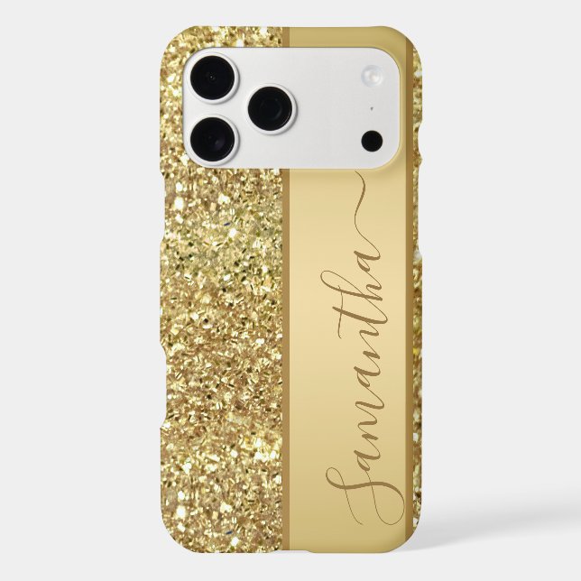 Girly Glam Gold Glitter Monogram Name Script Iphone Case (Back)