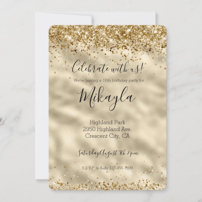 Girly Glam Gold Glitter Sparkle Confetti Invitation (Front)