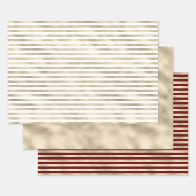 Girly Glam Gold Glitz Stripes Wrapping Paper Sheets (Set)