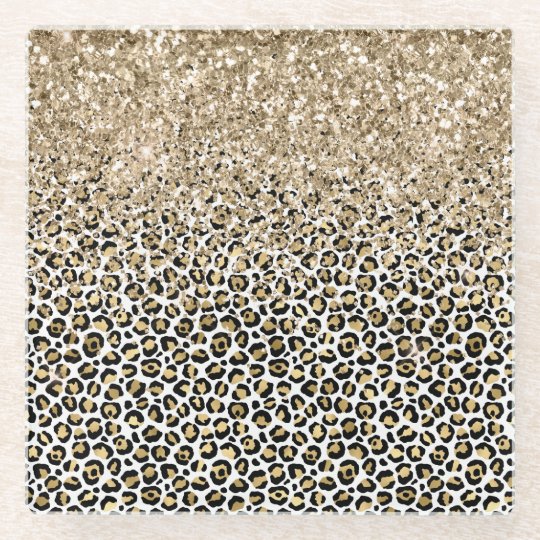 Girly Glam Gold Leopard Print Glitter sparkle Glass Coaster | Zazzle.com