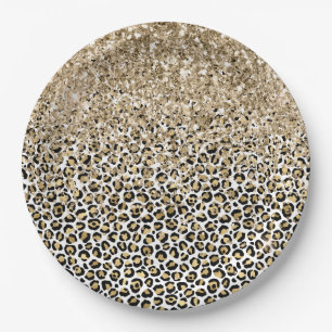 Girly Glam Gold Leopard Print Glitter sparkle Paper Plates