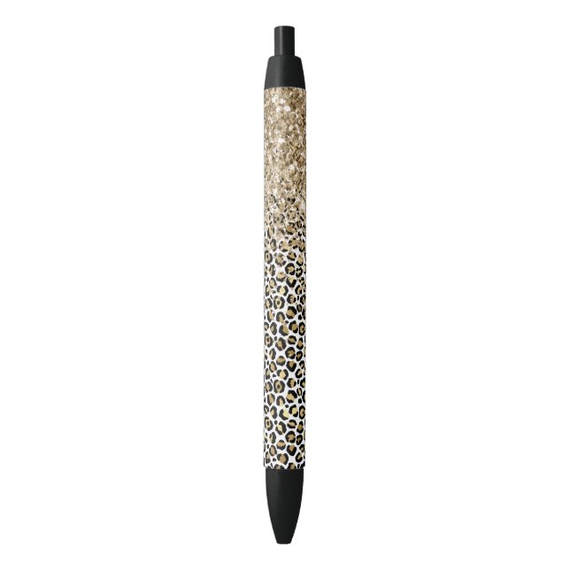 Girly Glam Gold Leopard Print Glitter sparkle Pen (Front Vertical)