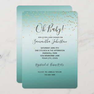 Girly Glam Gold Mini Confetti Mint Ombre Invitation
