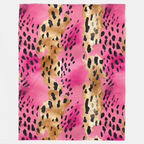 Girly Glam Gold Pink Black Leopard  Fleece Blanket