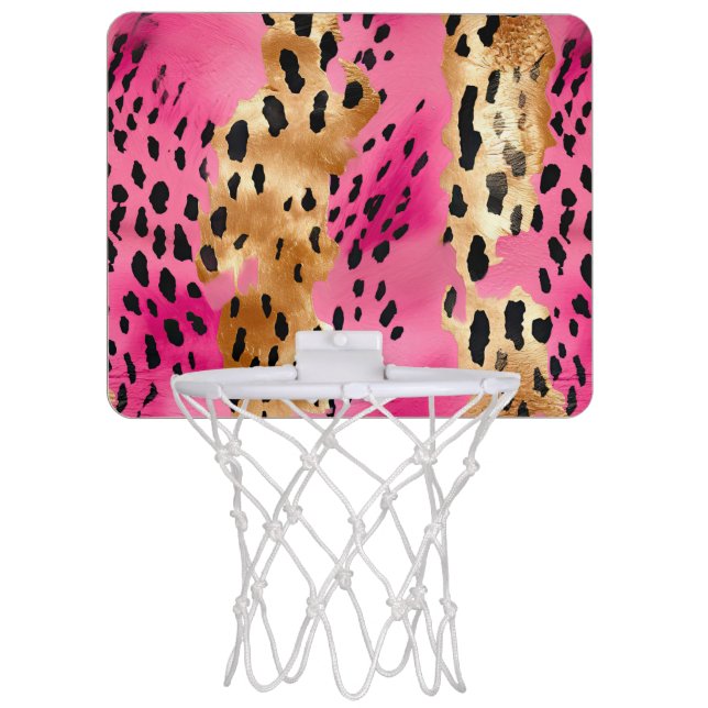 Girly Glam Gold Pink Black Leopard  Mini Basketball Hoop (Front)