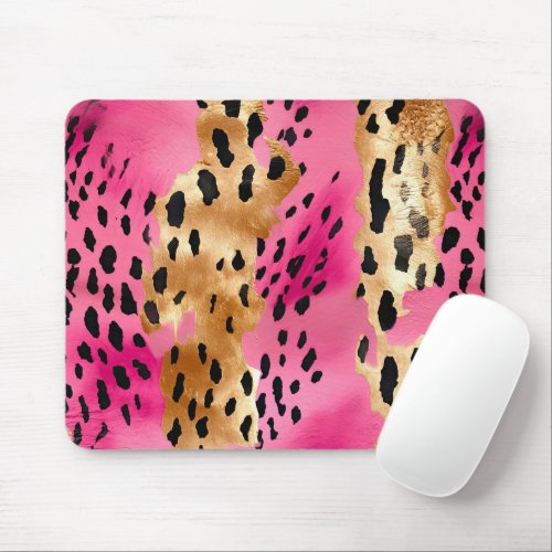 Girly Glam Gold Pink Black Leopard  Mouse Pad