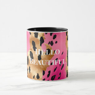Girly Glam Gold Pink Black Leopard Mug