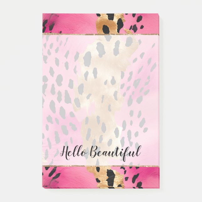 Girly Glam Gold Pink Black Leopard  Post-it Notes (Front)
