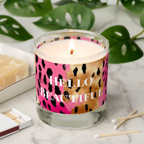 Girly Glam Gold Pink Black Leopard  Scented Candle