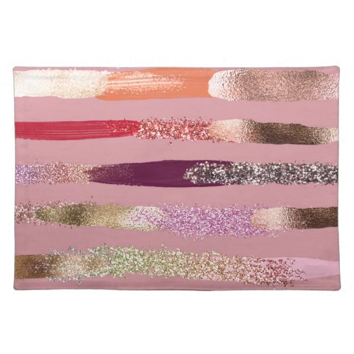 Girly Glam Gold Pink Glitter Metallic Brushstrokes Cloth Placemat